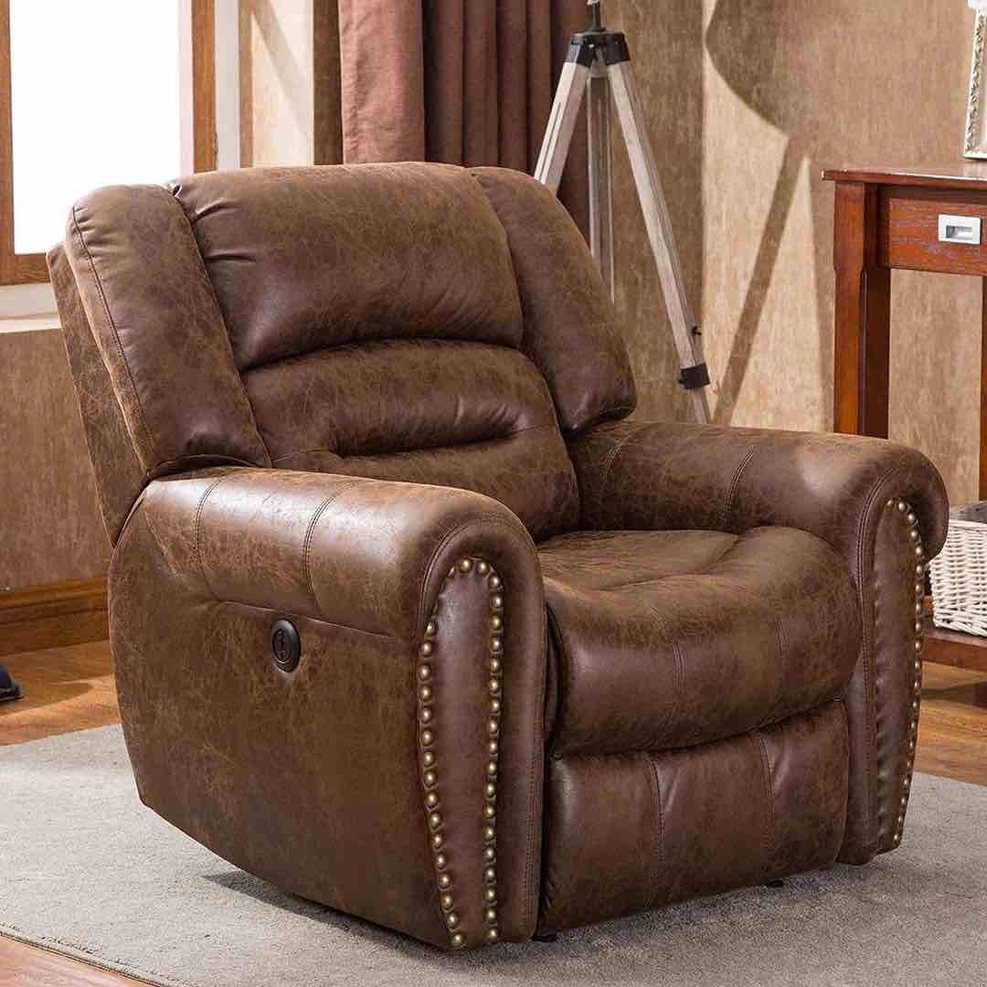 ZOY HOME FURNISHINGS Electric Recliner Chair W/Breathable Bonded Leather, Classic Single Sofa Home Theater Recliner Seating W/USB Port (Nut Brown)