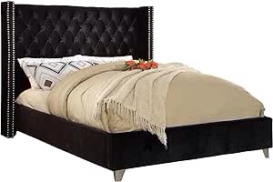 Meridian Furniture Aiden Contemporary Velvet Upholstered Bed Frame, Queen