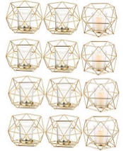 Gold pentagon tea light candle holders set of 12