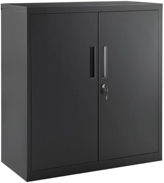 SONGMICS Garage Cabinet, Metal Storage Cabinet with Doors and Shelves, for Home Office, Garage and Utility Room, Black UOMC013B01