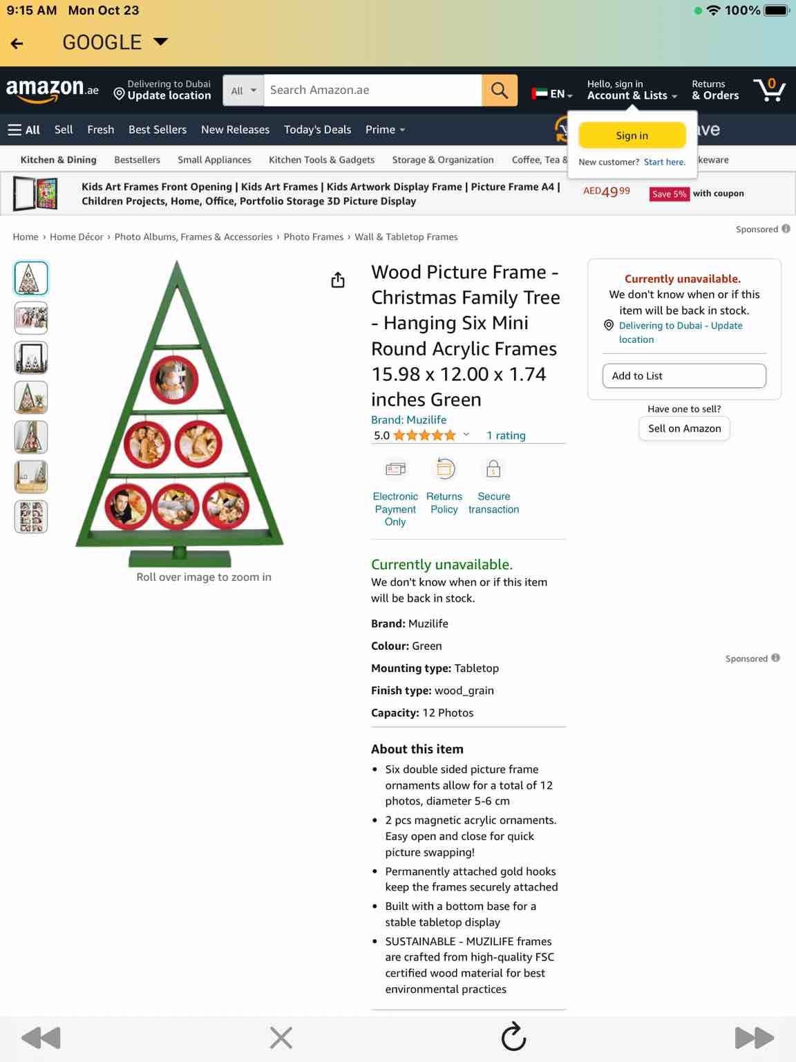 Wooden Picture Frame Christmas Family Tree Hanging Six Mini Round Acrylic Frames