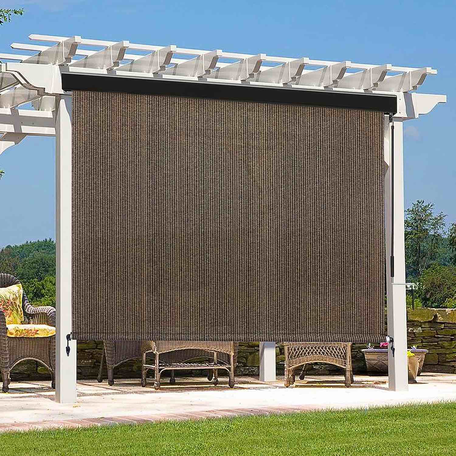 Artpuch Outdoor Roller Shades, 8’x8’, Mocha