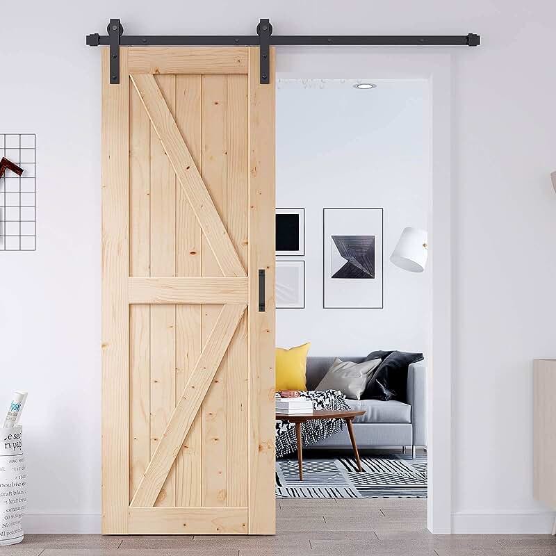 EaseLife 30in x 84in Sliding Barn Door with 5FT Barn Door Hardware Kit & Handle Included,DIY Assemblely,Easy Install,Apply to Interior Rooms & Storage Closet,Grey