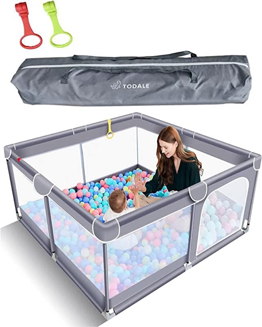 TODALE Baby Playpen for Toddler, Large Baby Playard, Indoor & Outdoor Kids Activity Center with Anti-Slip Base, Sturdy Safety Play Yard with Soft Breathable Mesh, Playpen for Babies(Gray,50”×50”)