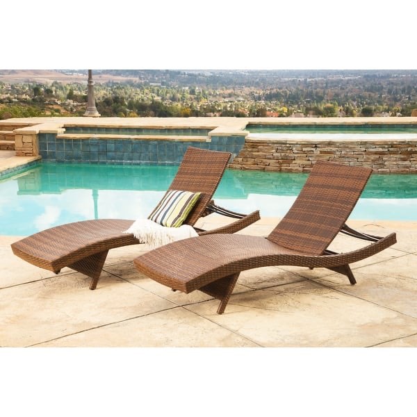 Abbyson Outdoor Palermo Adjustable Wicker Chaise Lounge, Brown (Set of 2)