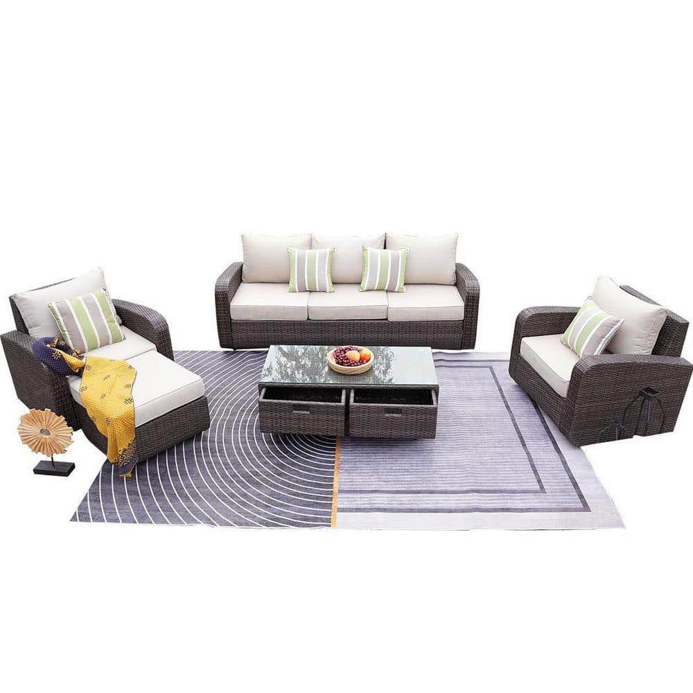 **INCOMPLETE** moda furnishings Archer Brown 5-Piece Wicker Patio Conversation Set 