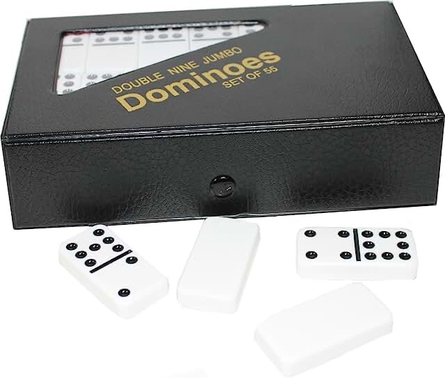 double nine jumbo dominoes set of 55 black leather like case 