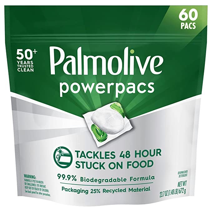 Palmolive PowerPacs Dishwasher Pods, 99.9% Biodegradable Formula in Dishwasher Tabs With No Added Fragrance - 60 count.
