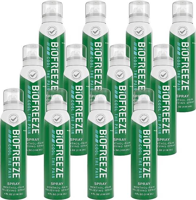Biofreeze Professional Menthol Pain Relieving Spray 4 FL OZ Colorless Aerosol Spray For Pain Relief Associated With Sore Muscles, Arthritis, Simple Backaches, And Joint Pain (Pack of 12