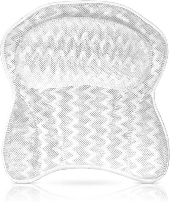 Luxurious Bath Pillow for Tub – Ergonomic Bath Pillow for Neck and Back Support – Bathtub Cushion for a Clean - Breathable Comfort 3D Quilted Mesh – Air Mesh Technology Supports Joints (White)