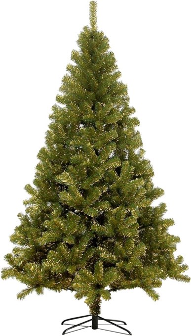 Super Holiday 7ft Artificial Christmas Tree, Unlit Premium Hinged Spruce Green/Golden Xmas Tree with Solid Metal Stand, Unlit Christmas Tree for Home, Office, Shops, and Hotels, 7FT