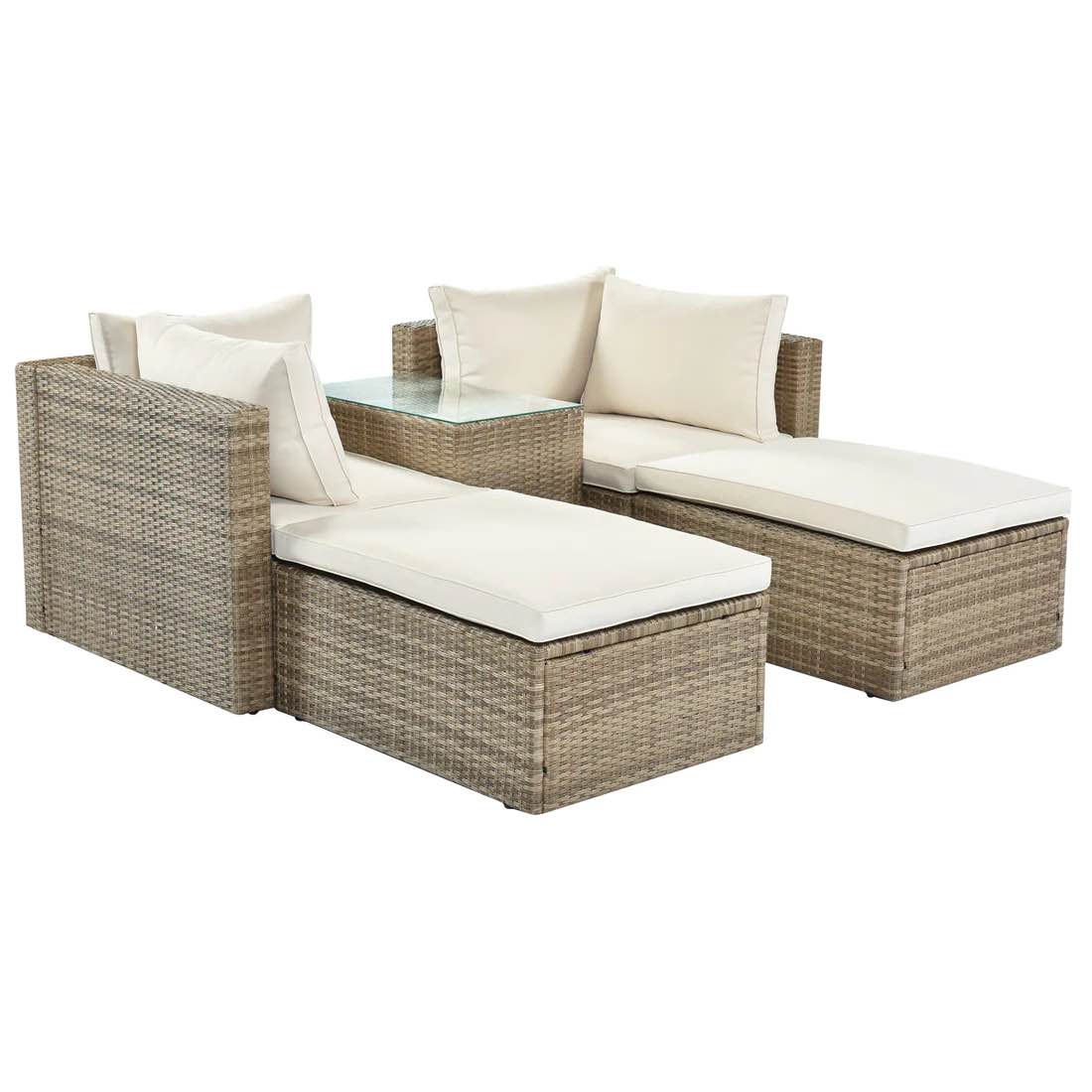 Outdoor Patio Furniture Set, 5-Piece Wicker Rattan Sectional Sofa Set   WF196875AAA- INCOMPLETE