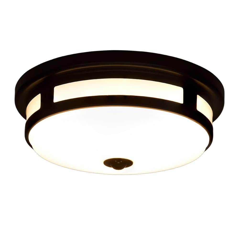 11 in. Round Black Exterior Outdoor Motion Sensing LED Ceiling Light 5 Color Temperature Options Wet Rated 830 Lumens by Hampton Bay