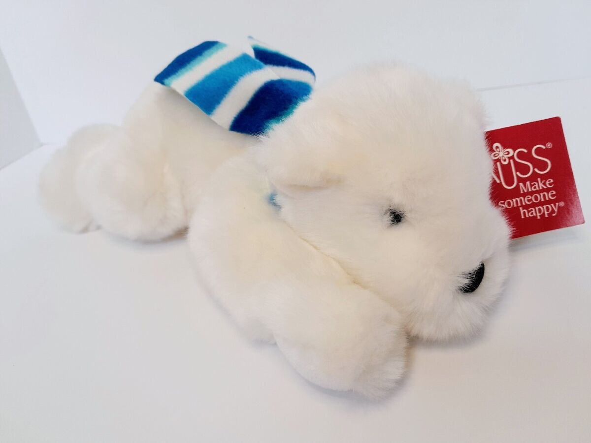 Russ Berrie Iceberg Polar Bear 17" White Soft Plush Blue Snowflake Scarf 4908