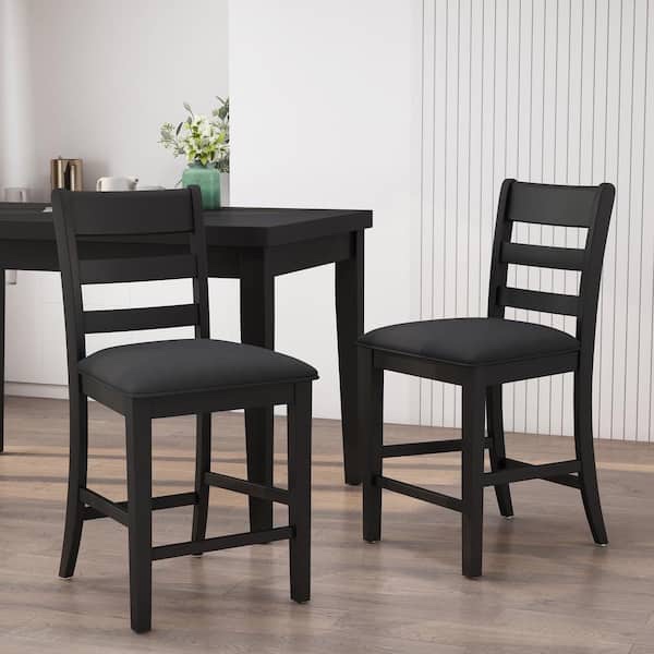 Noble House Woodbine 41.25 in. Black Upholstered Counter Stool, Set of 2
