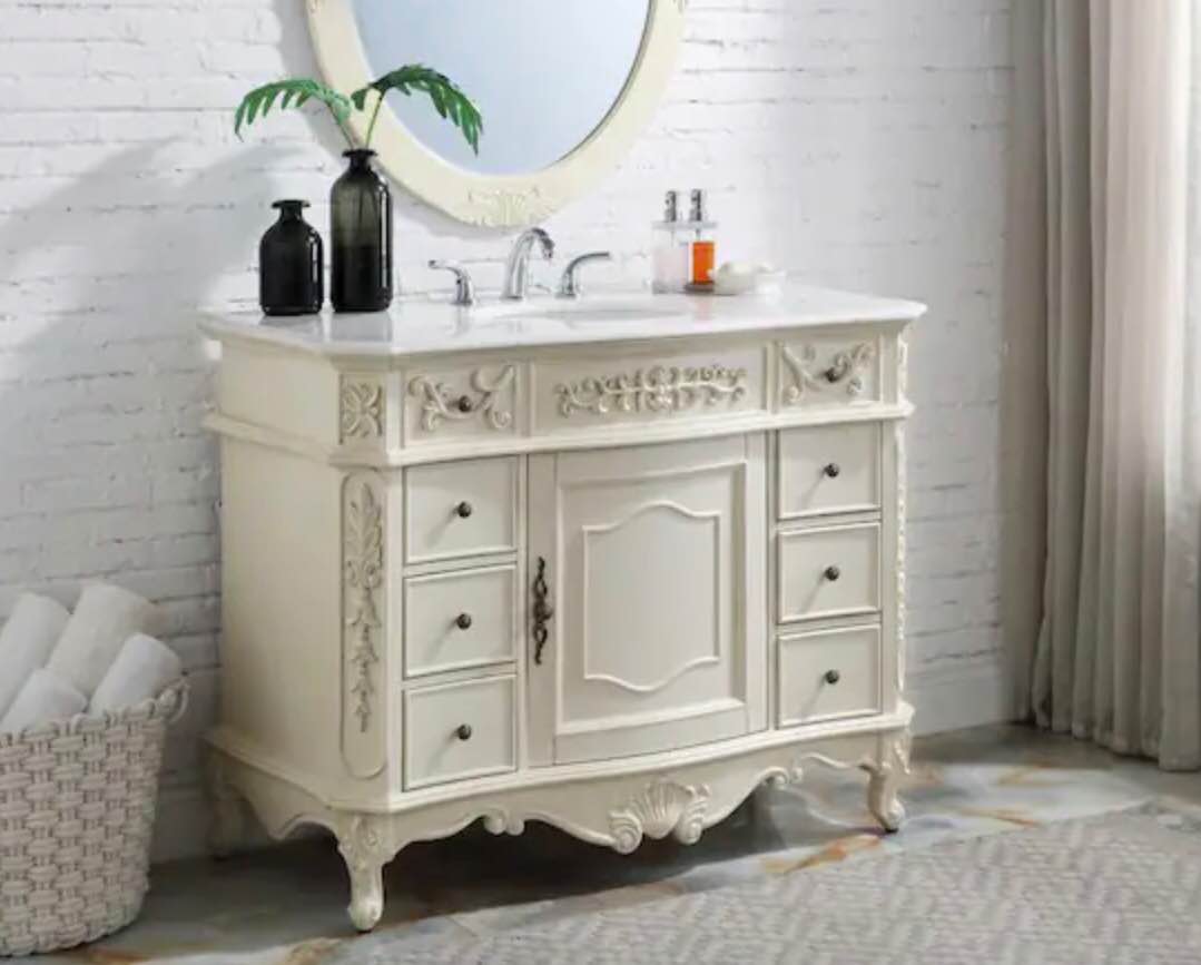 Home Decorators Collection Winslow 45 in. W x 22 in. D Bath Vanity in Antique White with Vanity Top in White Marble with White Basin