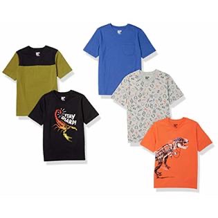 Amazon Essentials Toddler Boys Short-Sleeve V-Neck T-Shirt Tops Pack Of 5,Dinosaurs in a Variety of colors and styles