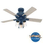 Hunter 50328 Hartland 44in Ceiling Fan with Light and Pull Chain Control - Indigo Blue
