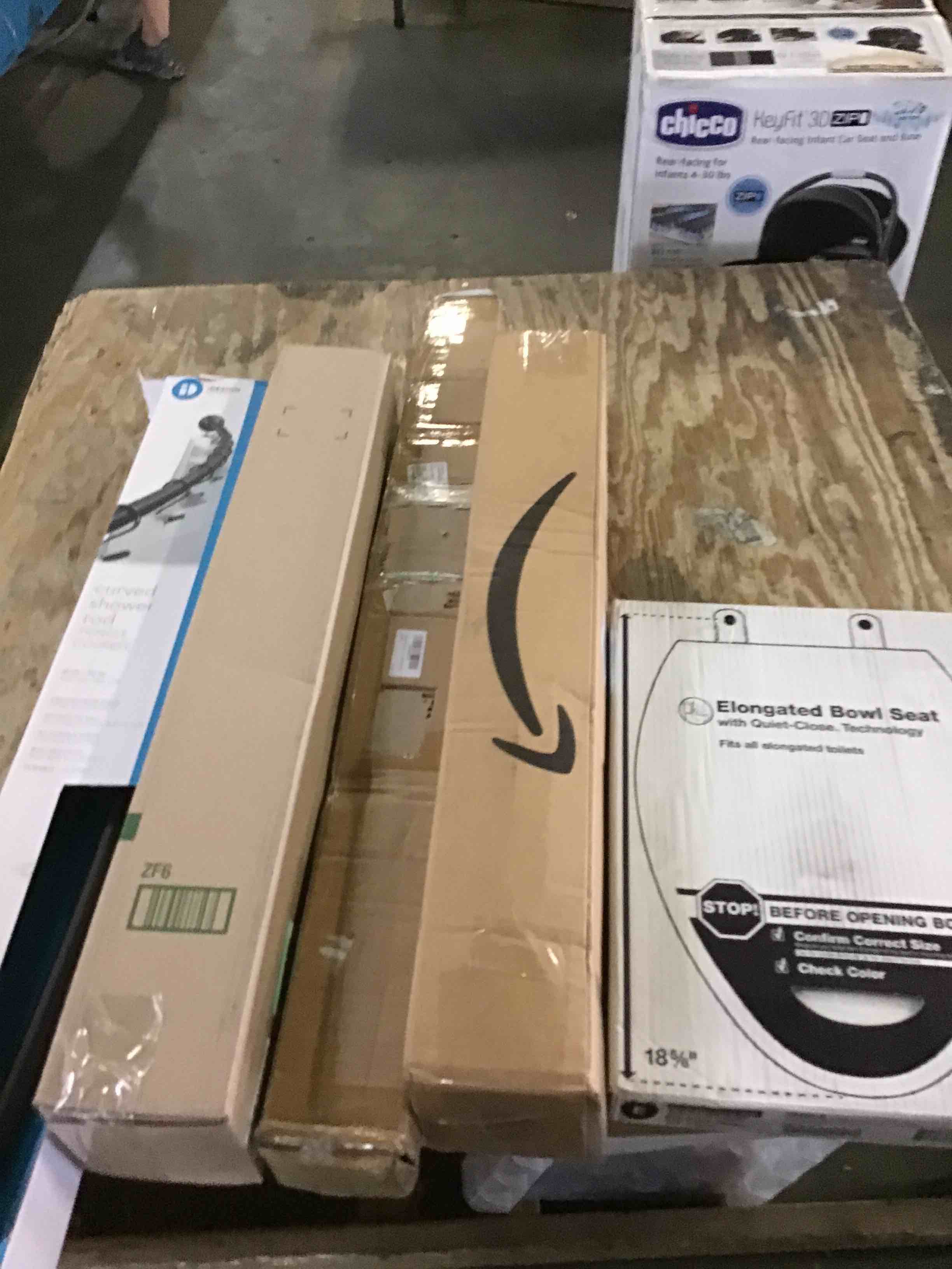 assorted items (toilet seat,curtain rods and more)