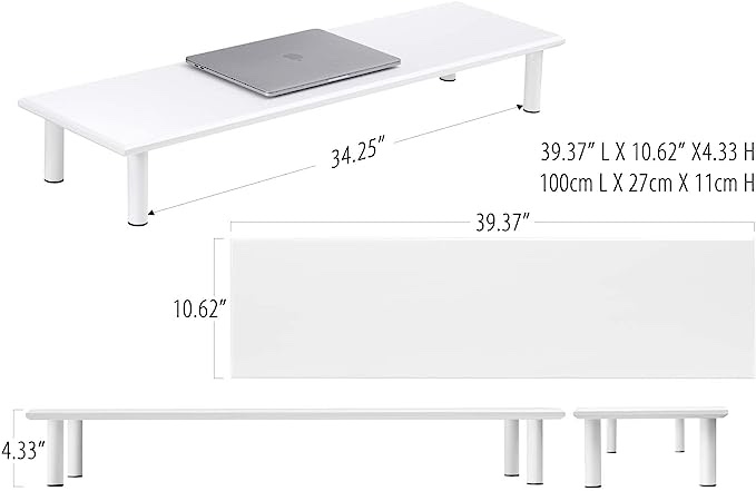 White Dual Monitor Stand Riser, ROCDEER Underneath Storage for Desk Office Supplies, and Supports for Computer Monitor, Heavy TV Riser up to 130 lbs