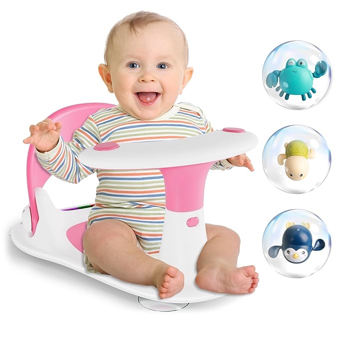 Baby Bath Seat for Babies 6 Months & Up/Integrated Non-Slip Mat/Infant Bath Seat Ring for Sitting Up in The Tub with Suction Cups (Pink)