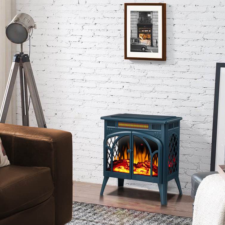 R.W.FLAME 23.5''W 500W/1500W Electric Fireplace Stove With Remote Control, Dark Green