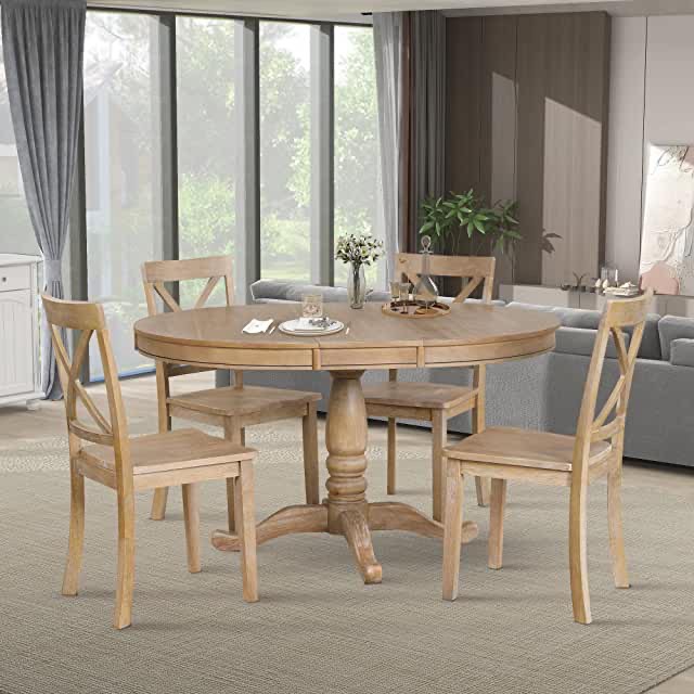 Voohek Kitchen Dining Set, 5-Piece Round Wood Table and Chair, Classic Family Furniture for Dinette, Compact Space, Antique White (just legs)