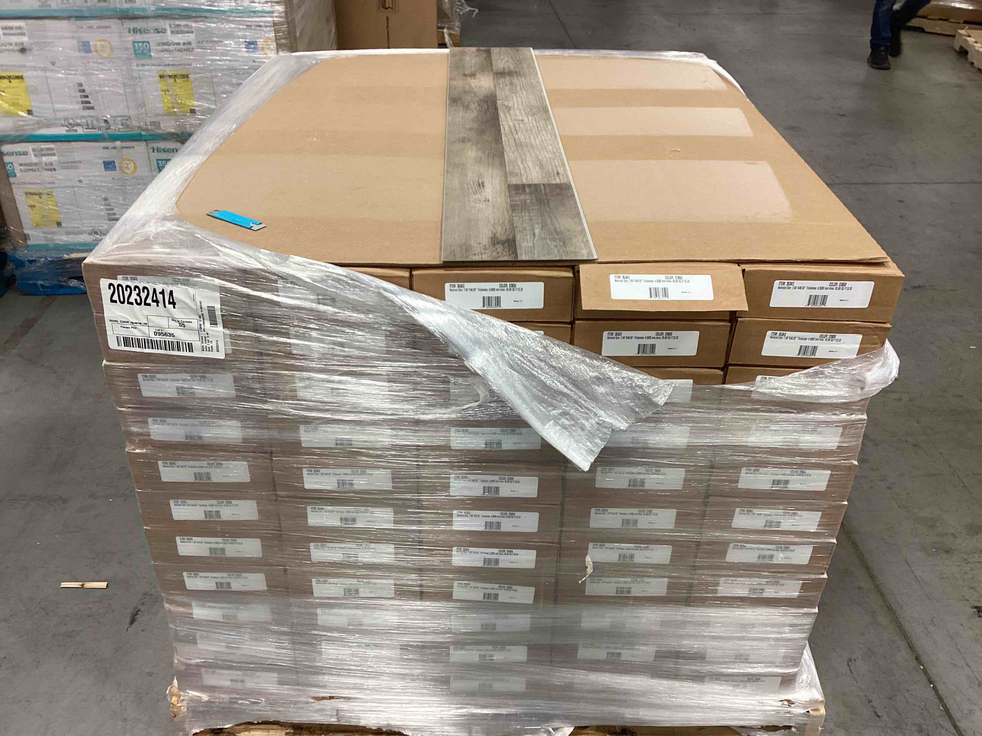 21 boxes 7.69“ x 48“ vinyl flooring with attached pad 35.89 ft.² per box 753.69ft.² your b.i.d. per square foot.