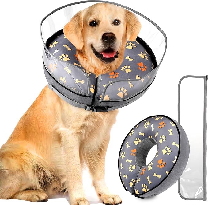 Kidcube Inflatable Dog Cone for Large Dogs Donut Collar Alternative After Surgery Neck Donut Stop Licking Surgical Recovery Comfy Comfortable Soft Pet Pillow Cones Extra Large Elizabethan Collars - XL