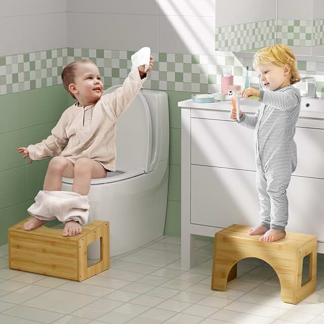 AmazerBath 2 In 1 Bamboo Toilet Stool & Step Stool 