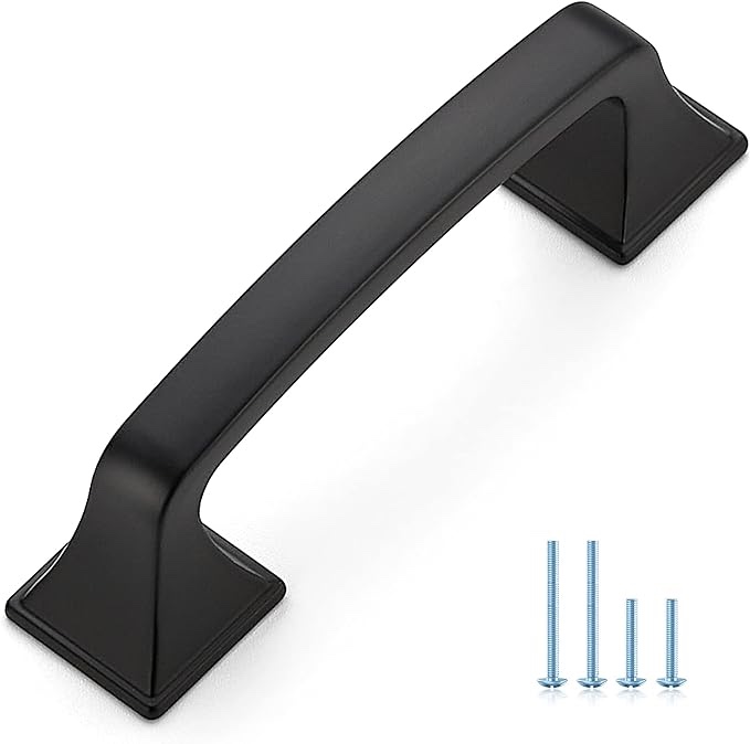 Ravinte Solid 3 Inch Big Square Foot Cabinet Pulls Matte Black Arch Pull Kitchen Cabinet Handles Black Drawer Pulls Kitchen Cabinet Hardware Flat Black Cabinet Drawer Handles-15 Pack