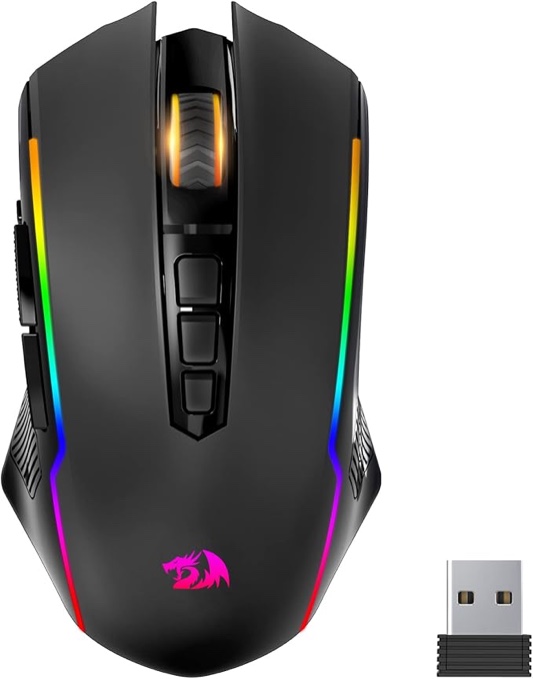 redragon gaming mouse, wireless mouse gaming with 8000 dpi, pc gaming mice with fire button, rgb backlit programmable ergonomic mouse gamer, rechargeable, 70hrs for windows, mac gamer, black