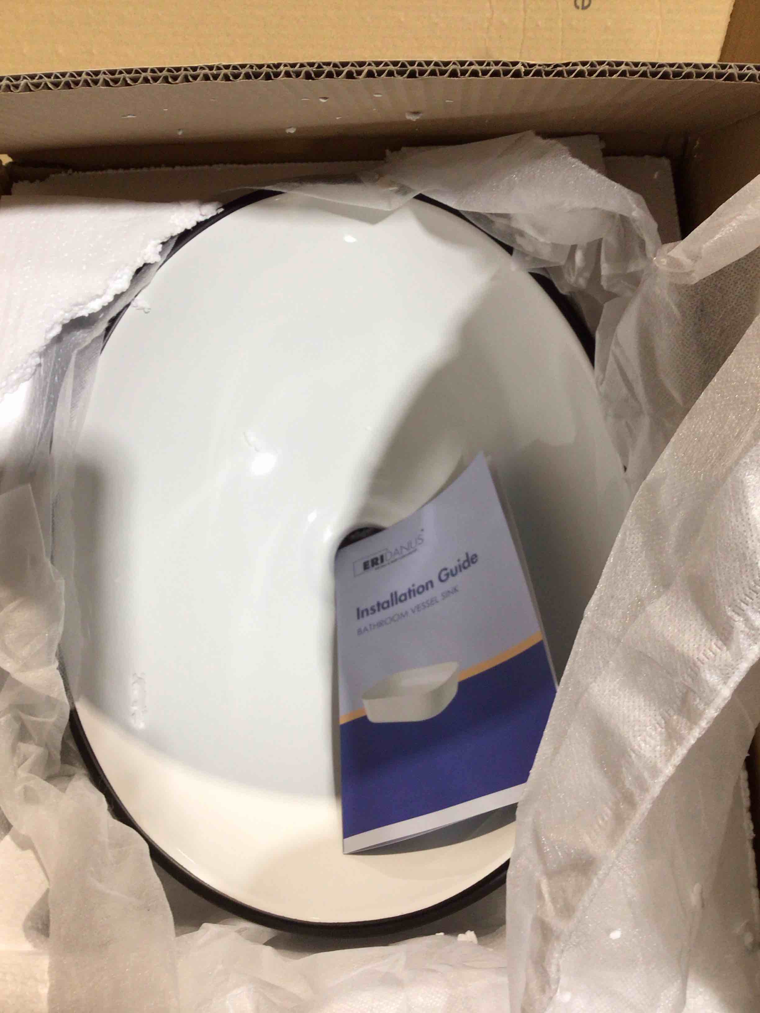 Condition photo showing New/Like New for Bathroom Vessel Sink, Eridanus 16" x 13" White Matte Black Vessel Sink Oval Bathroom Sink Porcelain Ceramic Vessel Sinks for Bathroom Egg Shape Vanity Sink Above Counter Art Basin
