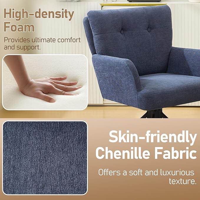 Condition photo showing New/Like New for Fabric Dining Chair Modern Swivel Dining Room Upholstered Chairs Comfy Accent Armchair with Mid Back, Desk Arm Chair No Wheels for Kitchen/Living Room/Home Office, Navy