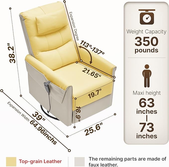 Condition photo showing New/Like New for AIRSKY Genuine Leather Recliner Chair, Power Recliner Chair, Italian Water-Washing Process,Single Sofa for Living Room,Swivel Rocker Recliner, Lazy Boy Recliner Chairs, P1 (Beige)