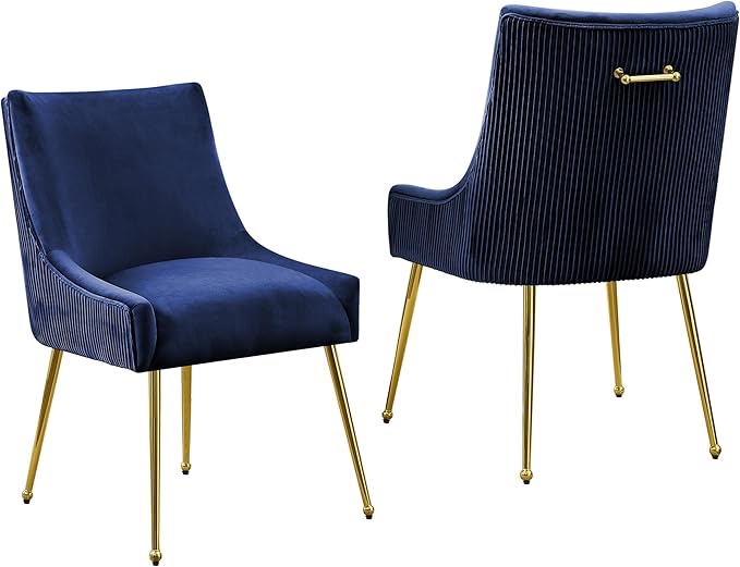 Condition photo showing Good Condition for Velvet Dining Chairs,Upholstered Velvet Accent Chairs, Pleated Back Design & Gold Pull Handle, Mid Century Modern Chairs for Dining/Kitchen/Living Room,Blue