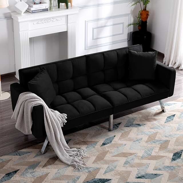 Condition photo showing Good Condition for Melody velvet futon black Sofa 