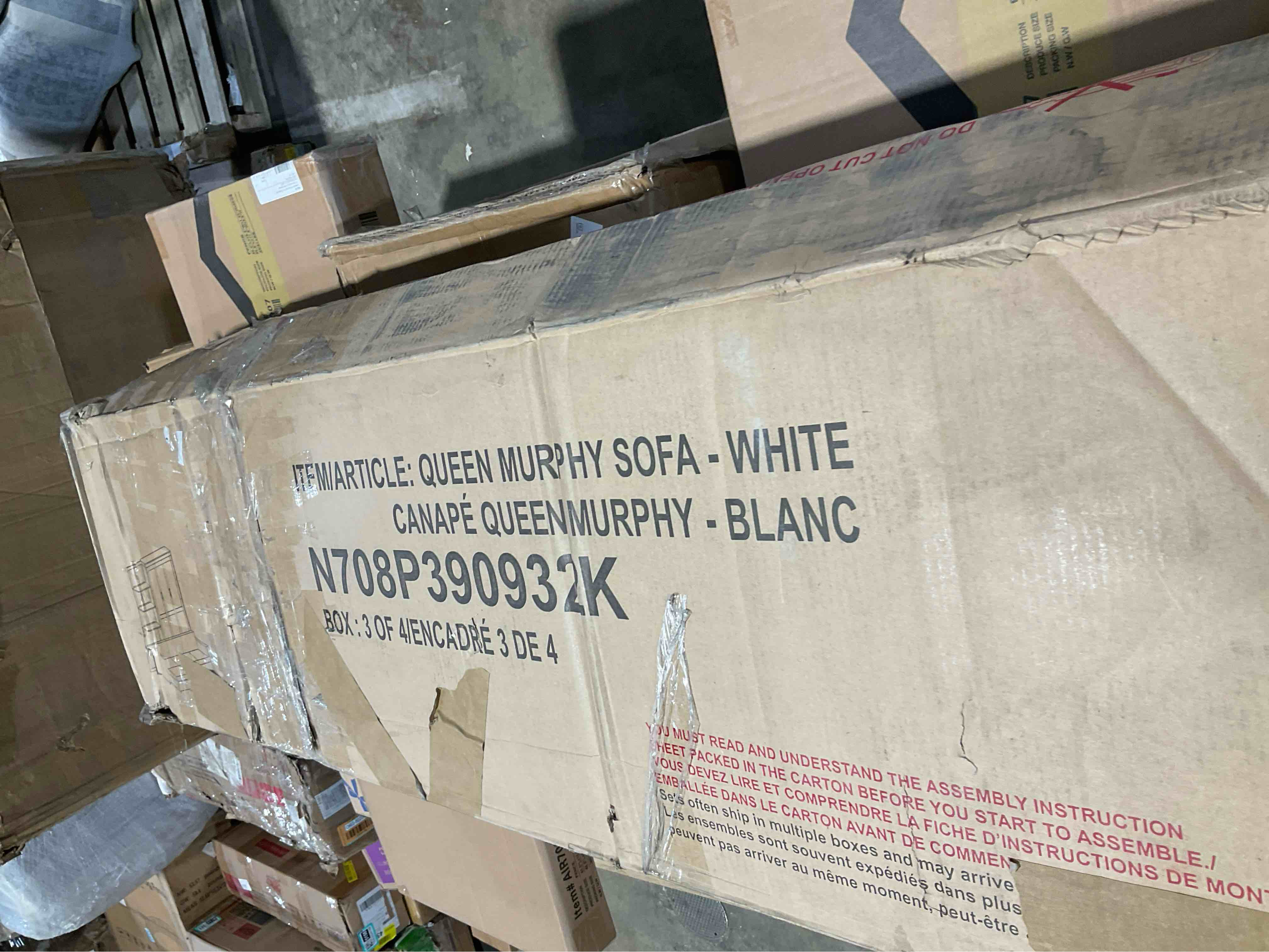 Condition photo showing Good Condition for Murphy canopy, queen bed wall bed with sofa and shelves, white ( See Description)