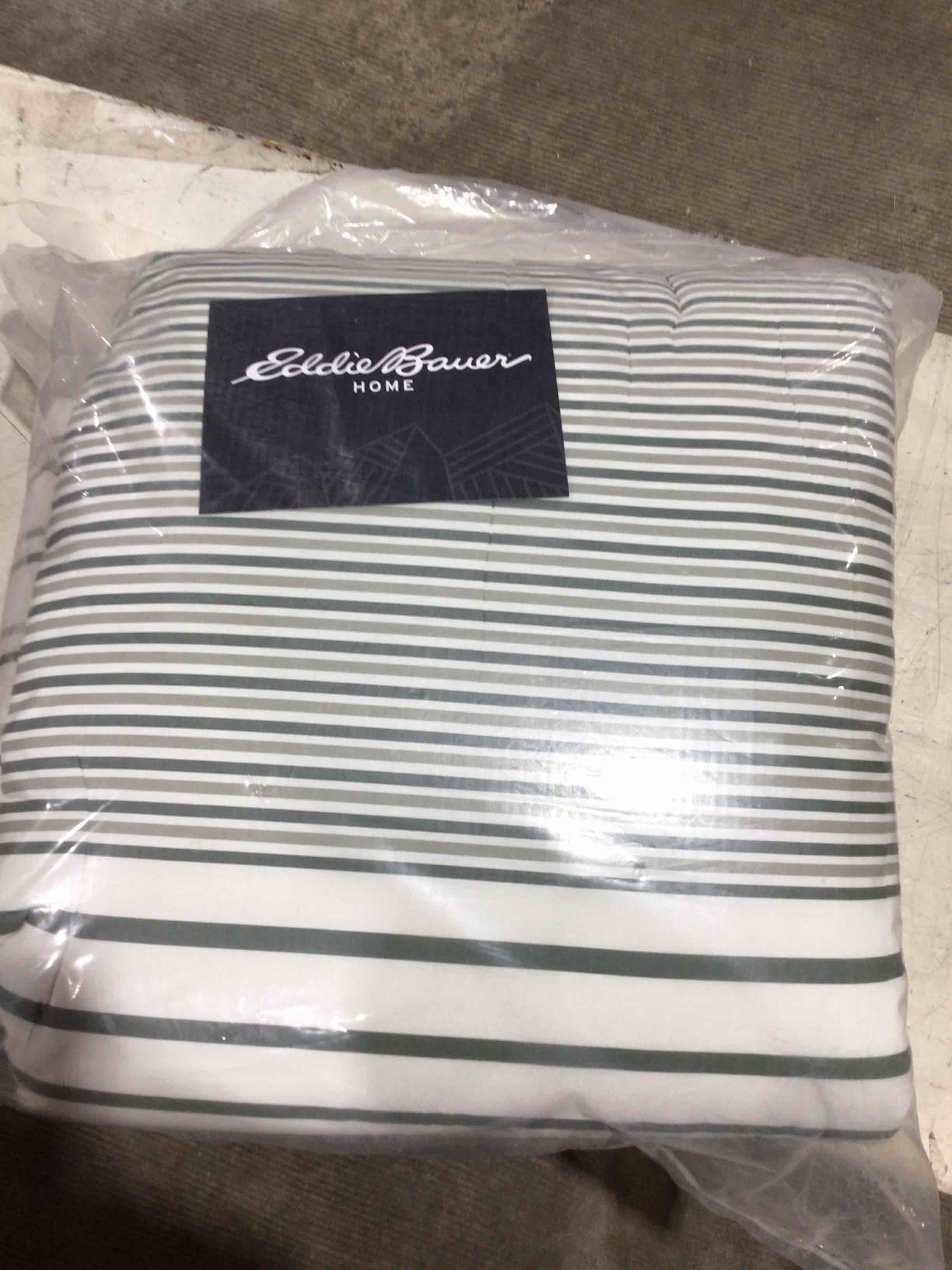 Condition photo showing New/Like New for Eddie Bauer - Comforter , Super Soft Bedding, Modern Room Essentials (Cooper Stripe Green, King)