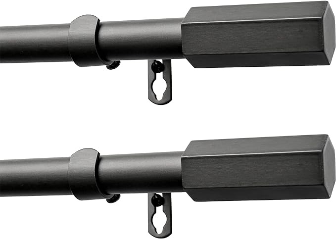 Fmfunctex (2 Pack) Window Curtain Single Rod Double Sets with Hexagonal Modern Finials, 5/8" Diameter, Adjustable Lengths from 38 to 72 Inches, Gray