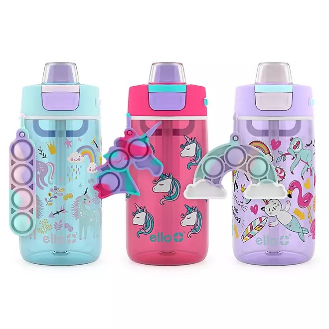 Ello Colby Pop! 14oz Tritan Kids Water Bottle with Fidget Toy, 3-Pack