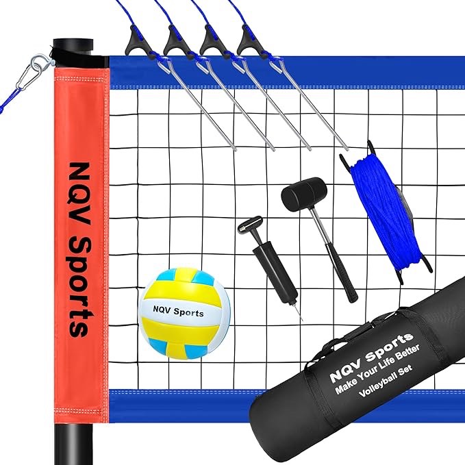 NQV Outdoor Portable orange blue volleyball net