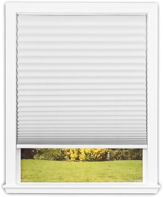 Redi Shade No Tools Easy Lift Trim-at-Home Cordless Pleated Light Filtering Fabric Shade White, 36" W x 64" L, (Fits windows 19 in - 36