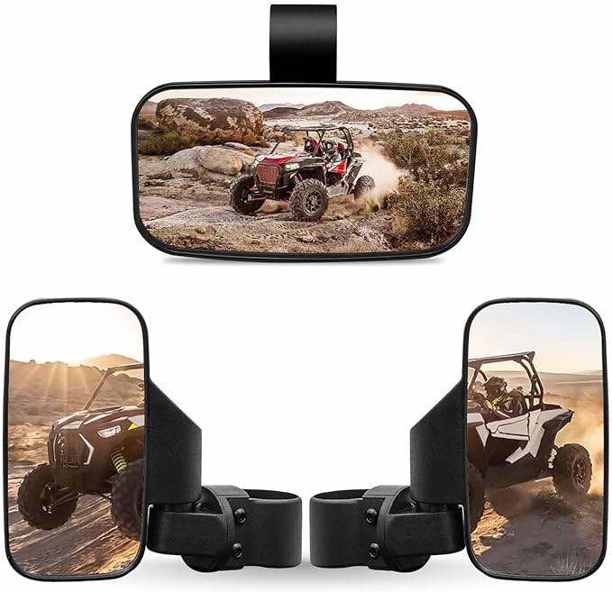 RANSOTO UTV Side Mirror And Center Mirror Set 1.6" to 2" Bar Compatible with Polaris RZR Ranger Can-Am Maverick Yamaha Rhino Kawasaki Honda Pioneer Talon Arctic Cat Adjustable Rear view Mirror