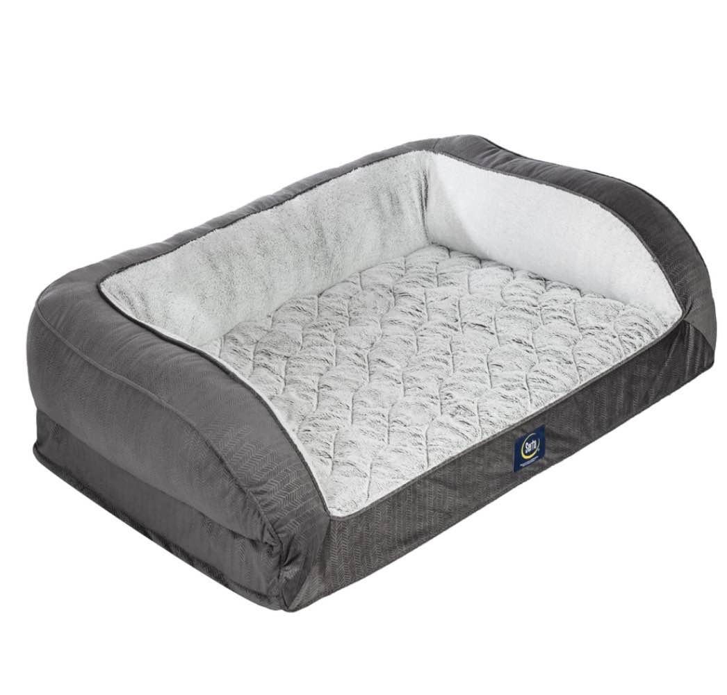 Serta Orthopedic Quilted Couch Dog Bed for Pets – Slate Gray (Large)