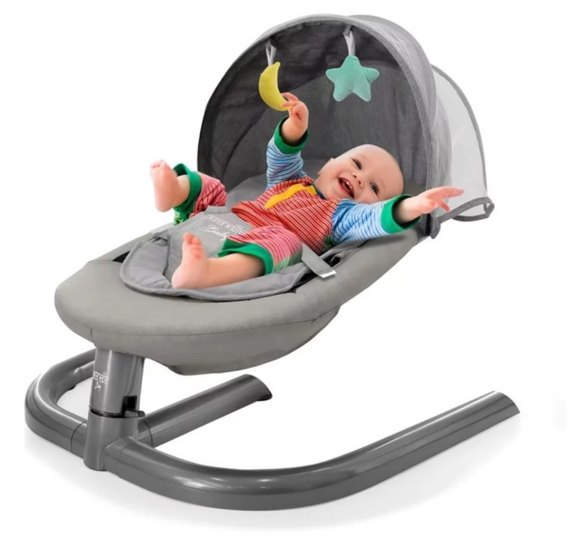 SereneLife Gray Portable Baby Swing for Infants, Comfortable Cradling Baby Rocker.