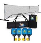 VENUX Portable Pickleball Net Set- Professional Pickleball Net System Complete Set 4 Paddles 4 Balls + Carrying Bag Steel Metal Frame PE knotless Net Dual PVC Official Regulation Size