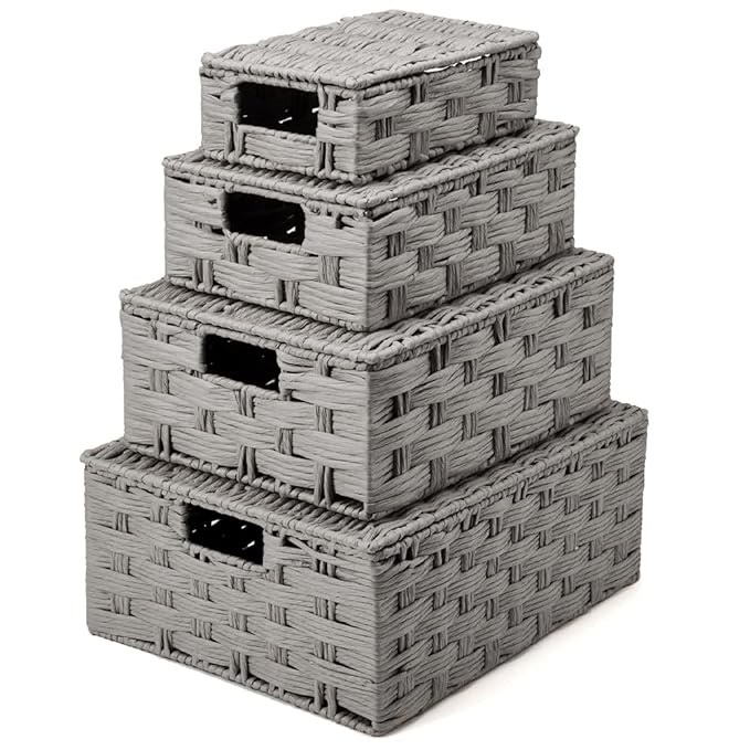 grey woven wicker baskets