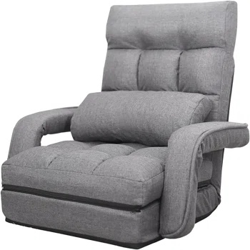Trule Folding Lazy Sofa Floor Chair Sofa Lounger Bed with Armrests and Pillow (gray)