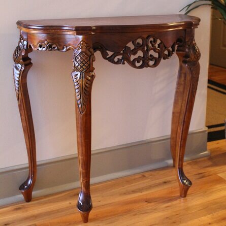 Windsor carved wood console table walnut 